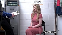 Blonde house wife shoplifter spreads super wide for strip search