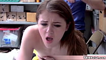 Petite shoplifter chick having a real hard time in the back office